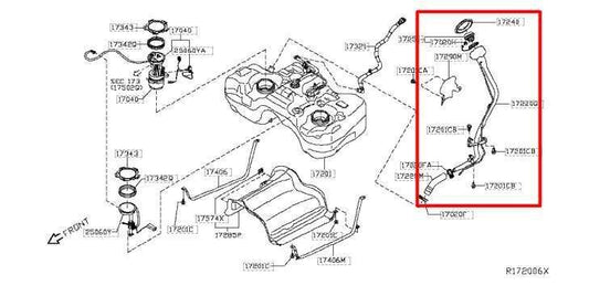 2014-2020 Nissan Rogue 2.5L Gas Fuel Tank Filler Neck Hose 17221-4BA0A OEM - Alshned Auto Parts