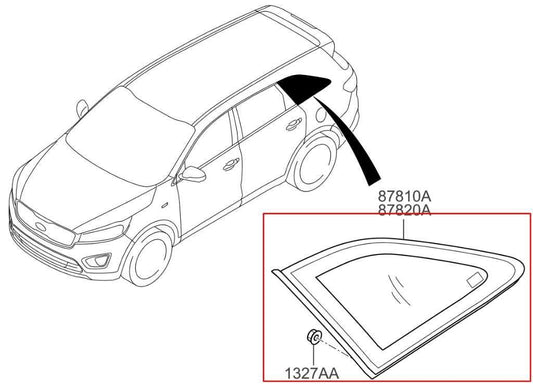 2015-2020 Kia Sorento EX Rear Left Driver Side Quarter Window Glass 87810-C6000 - Alshned Auto Parts