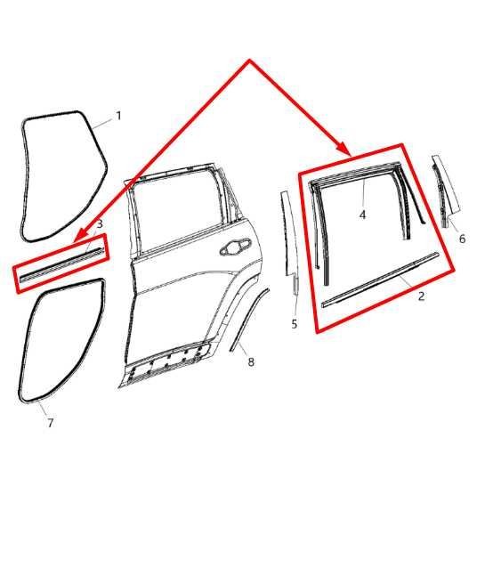 2014-22 Jeep Cherokee Latitude Rear Left Door Run Channel w/ Belt Weatherstrips - Alshned Auto Parts