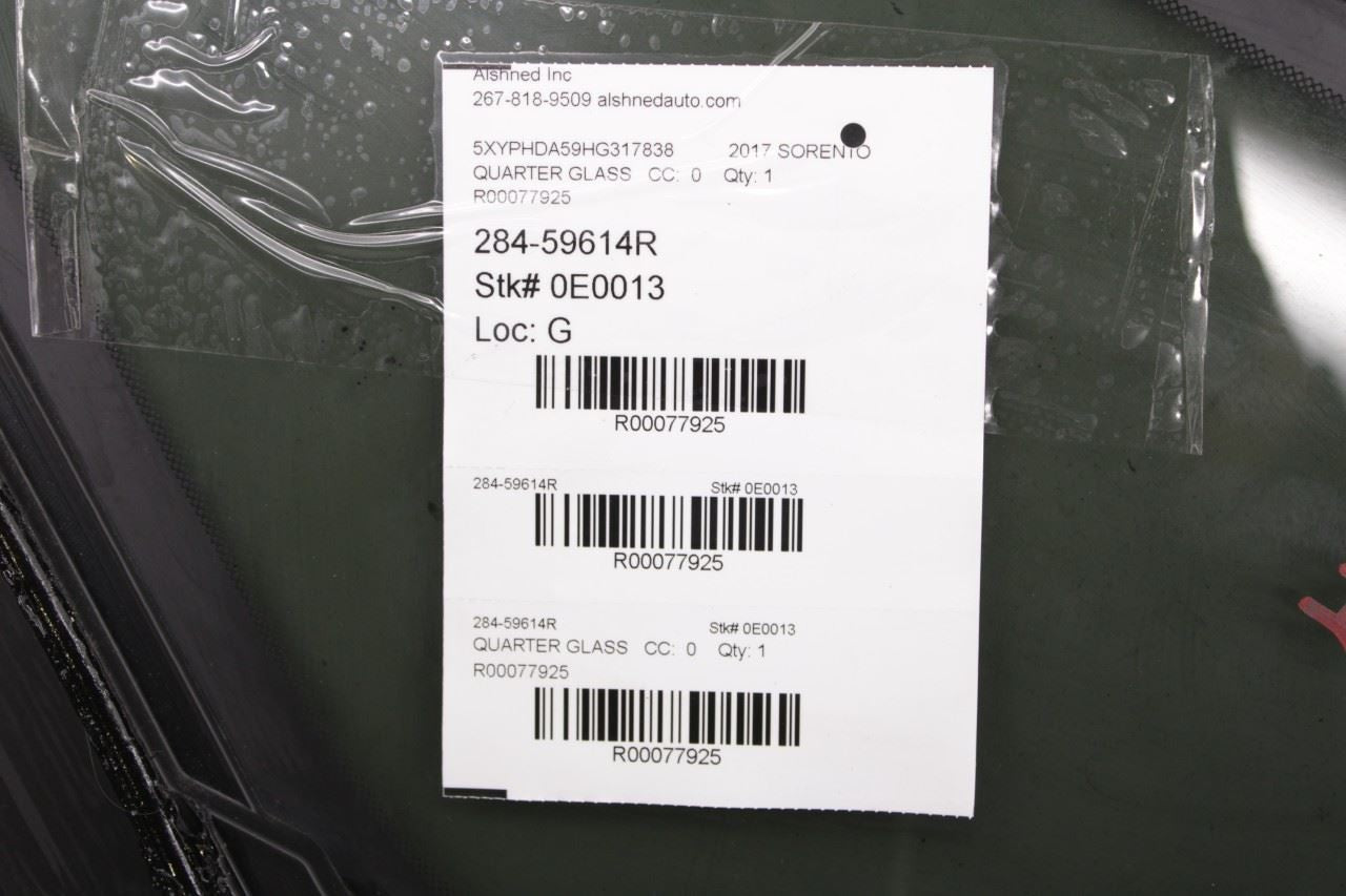15-20 Kia Sorento EX Rear Right Passenger Side Quarter Window Glass 87820-C6000 - Alshned Auto Parts