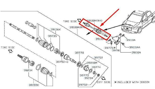 2014-2019 Infiniti QX60 3.5L FWD Front Right Drive Axle Shaft 39100-3JA3A OEM - Alshned Auto Parts