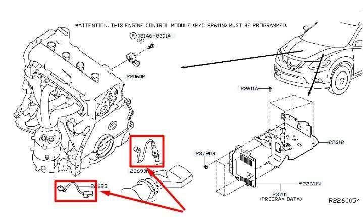 2014-2018 Nissan Rogue 2.5L Front & Rear Oxygen Sensor 22693-4BA0A OEM - Alshned Auto Parts