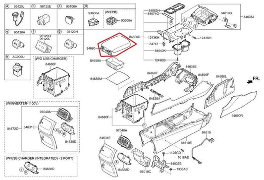 15-18 Kia Sorento EX Front Center Console Armrest Storage Lid Cover 84660C6000WK - Alshned Auto Parts