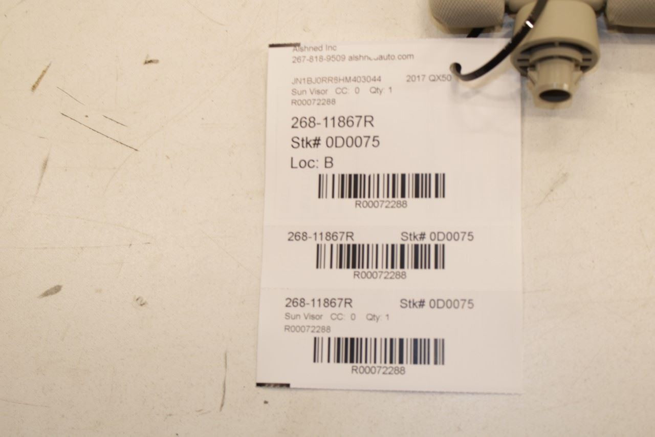 2014-17 Infiniti QX50 Front Passenger Right Side Sun Visor w/ Illuminated Mirror - Alshned Auto Parts