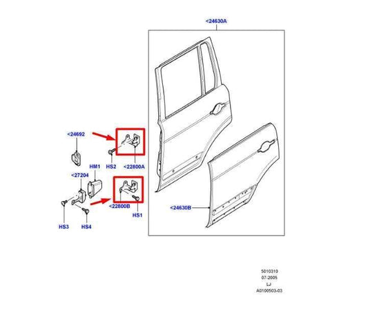 03-12 Land Rover Range Rover Rear Left Door Hinge Upper and Lower BDB760030 OEM - Alshned Auto Parts