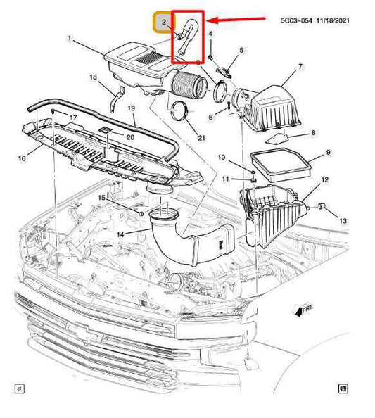 19-23 Chevy Silverado 1500 RH Positive Crankcase Ventilation PCV Tube12669838 - Alshned Auto Parts