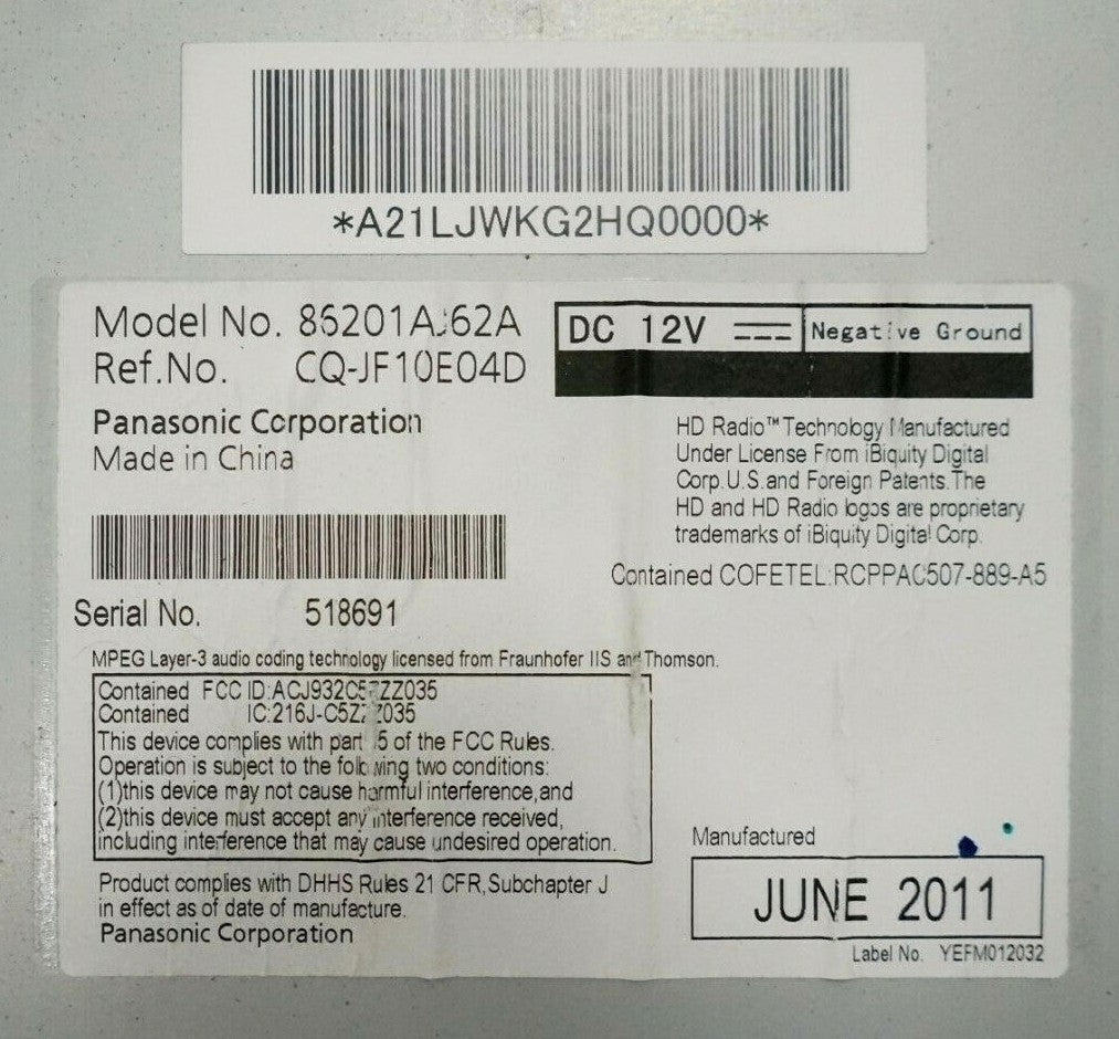 2012-2013 Subaru Legacy CD MP3 WMA Player FM AM Radio PE627U1 OEM 86201AJ62A7