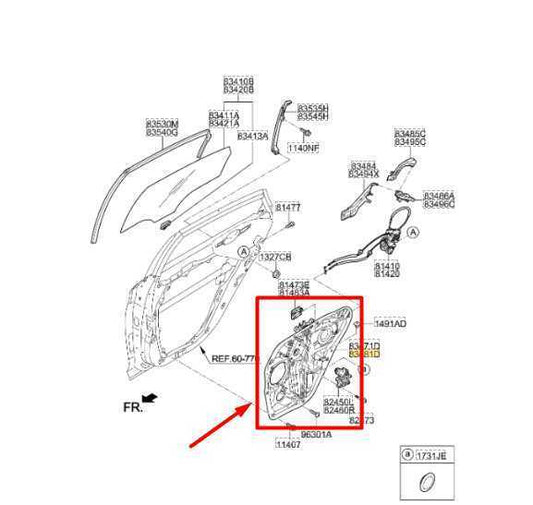 2015-2019 Hyundai Sonata Rear Right Door Window Regulator Panel 83481-C2000 OEM - Alshned Auto Parts