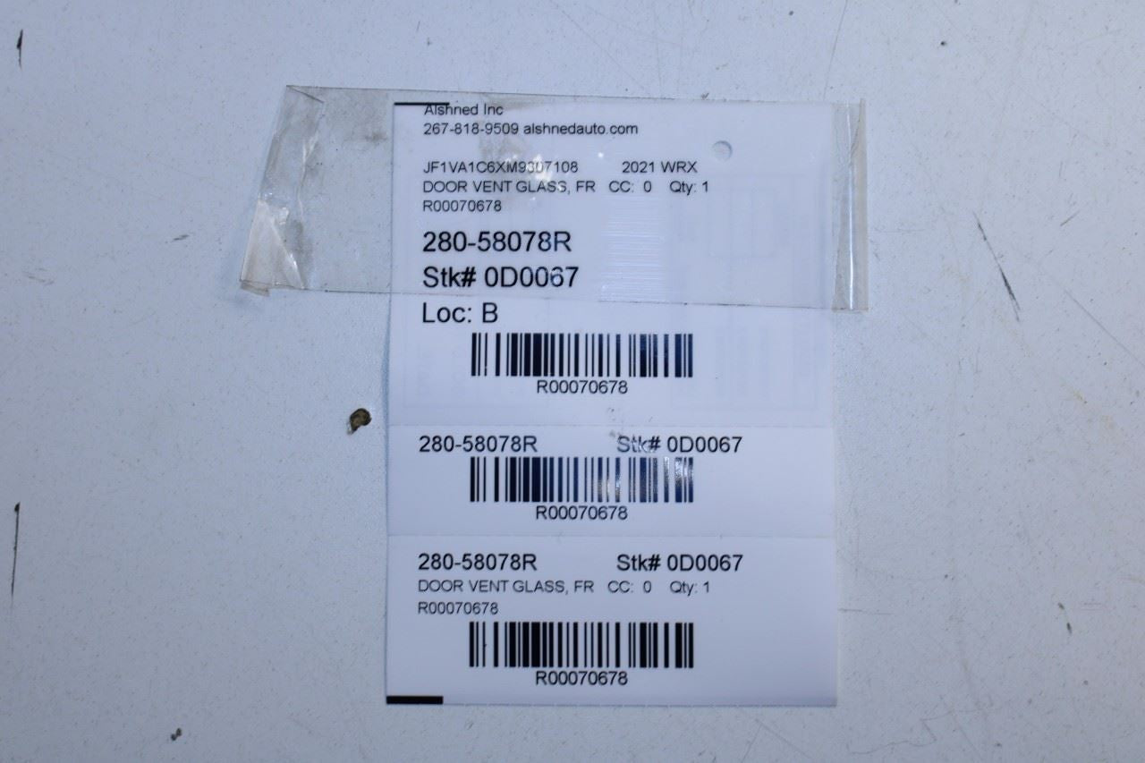 2015-21 Subaru WRX Premium Front Right Door Quarter Vent Window Glass 61012VA300 - Alshned Auto Parts