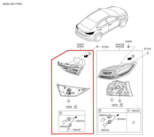 16-18 Hyundai Elantra SE 2.0L Rear Right Side Inner Tail Light Lamp 92404-F3000 - Alshned Auto Parts