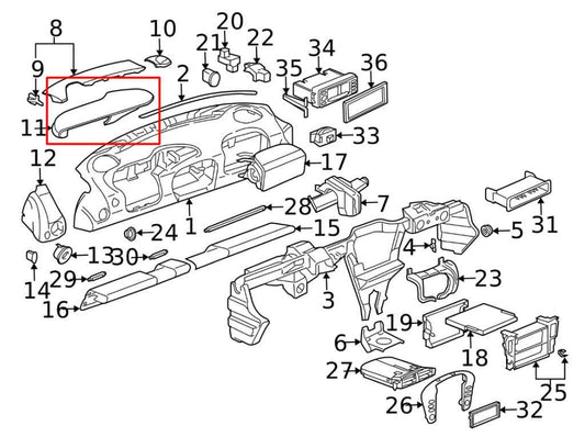 2000-04 Porsche Boxster Front LH Side Instrument Cluster Upper Bezel Trim Panel - Alshned Auto Parts