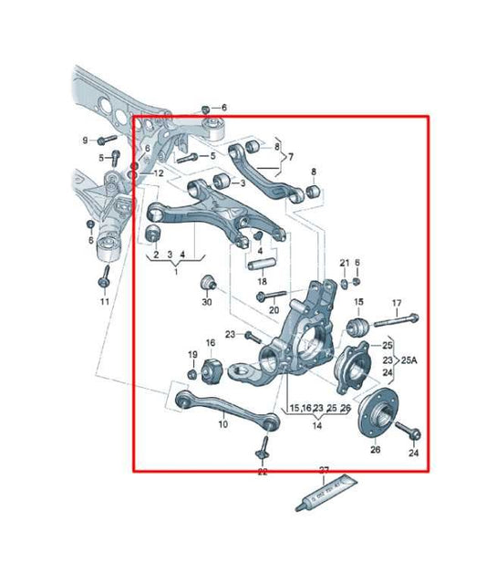 10-16 Audi S4 Premium Plus AWD Rear Left Spindle Knuckle Hub w/ Control Arm Set - Alshned Auto Parts