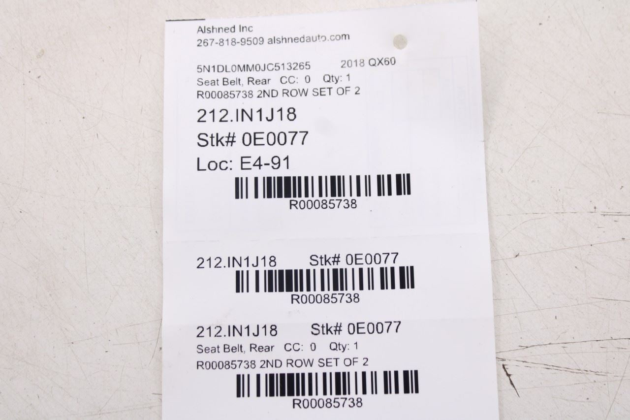 2014-20 Infiniti QX60 3.5L Rear Right and Left Side 2nd Row Seat Belt Retractor22