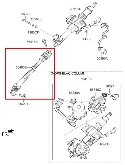 16-20 Kia Optima LX FWD Steering Column Intermediate Lower Shaft 56400-D4500 OEM - Alshned Auto Parts