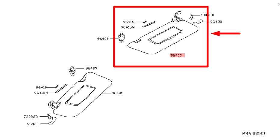 2014-18 Nissan Rogue S Front RH Sun Visor w/ Illuminated Mirror 96400-4BA1D OEM - Alshned Auto Parts