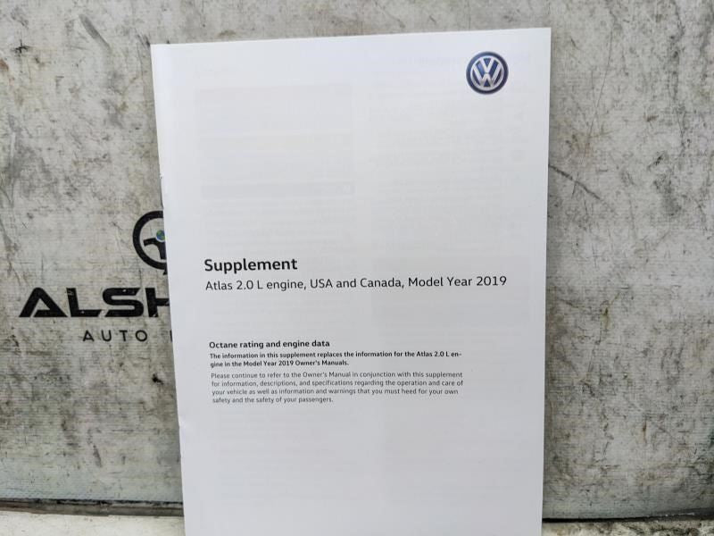 2019 Volkswagen Atlas U.S. Edition Owners Manual Set with Case 3CN012723BE OEM - Alshned Auto Parts