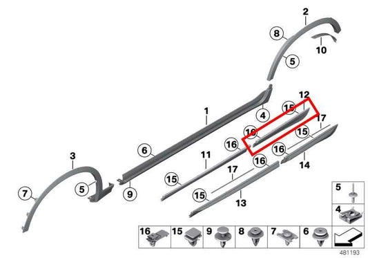 2011-2017 BMW X3 xDrive28i Rear Left Driver Side Door Lower Molding 51137205781 - Alshned Auto Parts