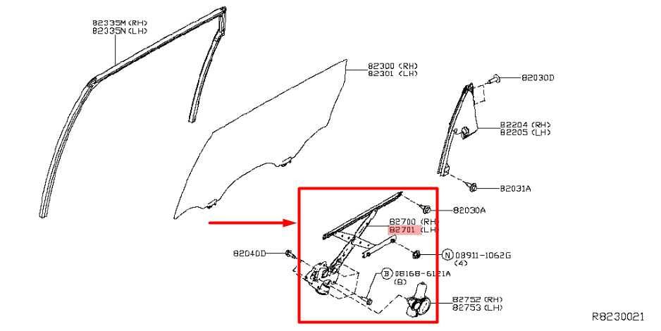 2019-20 Infiniti QX60 RR RH Side Door Window Regulator w/ Motor 82720-3JA1A OEM - Alshned Auto Parts