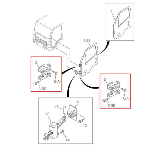 2012-20 ISUZU NPR HD Front Right Passenger Side Door Hinge Upper and Lower Pair - Alshned Auto Parts