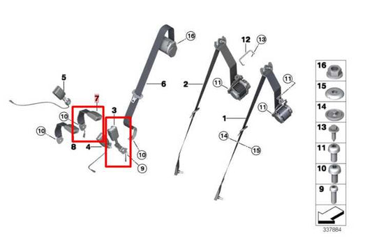 2014-18 BMW X5 xDrive35i Rear RH and LH Side 2nd Row Center Seat Belt Buckle Set - Alshned Auto Parts