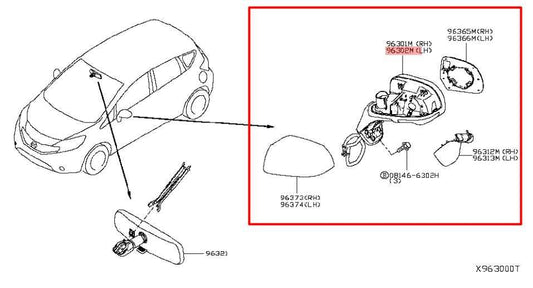 2014-15 Nissan Versa Note 1.6L Driver Left Side Rear View Mirror 96302-3WC0A OEM - Alshned Auto Parts