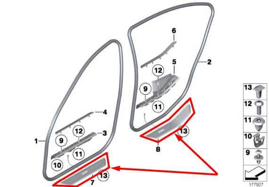 2010-2015 BMW 750i xDrive FR and RR Door Sill Scuff Kick Plate Trim Panel *ReaD* - Alshned Auto Parts
