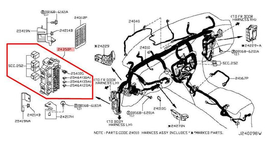 2014-17 Infiniti QX50 3.7L AWD Cabin Instrument Panel Fuse Relay Junction Block - Alshned Auto Parts