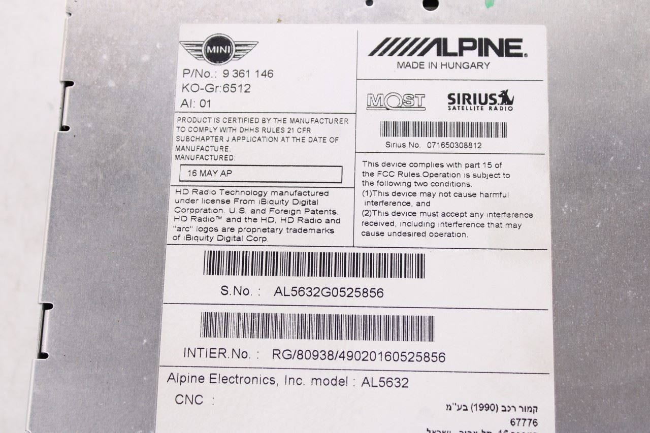 2011-16 Mini Countryman Cooper S Alpine CD Player Sirius Radio Receiver 93611467