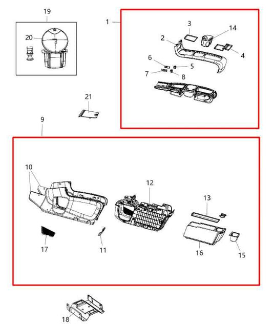 2011-20 Dodge Grand Caravan GT Center Console Base w/ Storage Box and Cup Holder - Alshned Auto Parts
