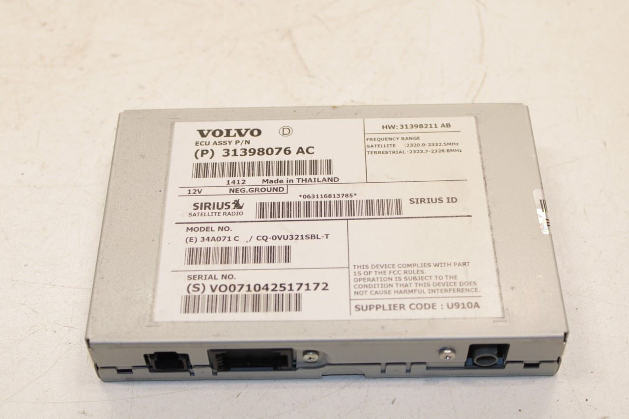 2015 Volvo S60 T5 Premier Sirius Satellite Radio Tuner Receiver 31398076 OEM - Alshned Auto Parts