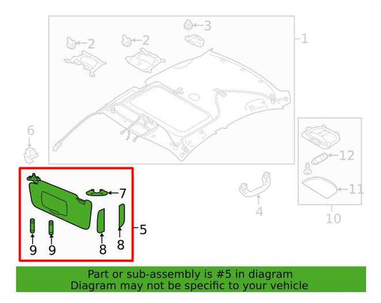 20-24 Subaru Legacy Premium Front Left Side Sun Visor w/ Mirror 92011AL15BME OEM - Alshned Auto Parts