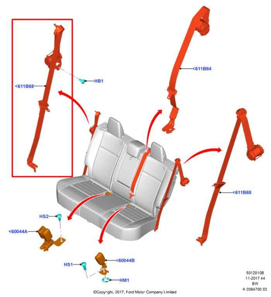 18-22 Ford EcoSport SE FWD Rear Passenger Right Side 2nd Row Seat Belt Retractor - Alshned Auto Parts