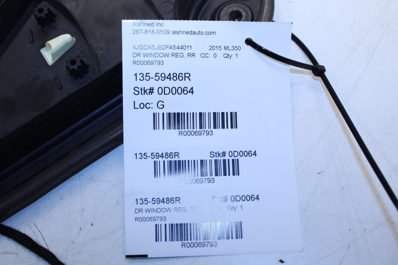 12-15 Mercedes-Benz ML350 RR RH Door Window Regulator w/ Carrier Plate and Motor - Alshned Auto Parts