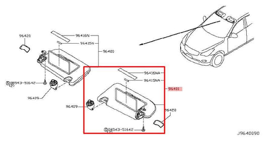 14-17 Infiniti QX50 3.7L Front Driver Left Side Sun Visor w/ Illuminated Mirror - Alshned Auto Parts