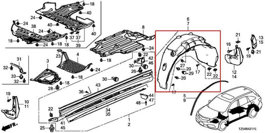 2017-20 Acura MDX w/Technology Pkg Rear Left Side Wheelhouse Liner Splash Shield - Alshned Auto Parts