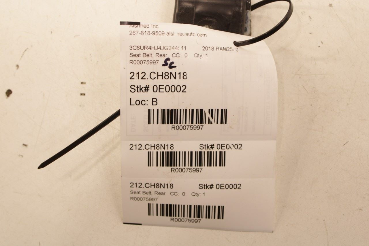 13-18 Ram 2500 Tradesman Crew Cab 6.4L 2WD Rear Center 2nd Row Seat Belt Buckle - Alshned Auto Parts