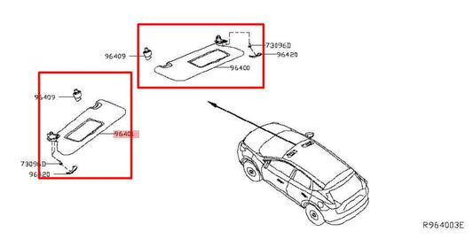 15-19 Nissan Murano Platinum Front RH and LH Sun Visor w/ Illuminated Mirror Set - Alshned Auto Parts