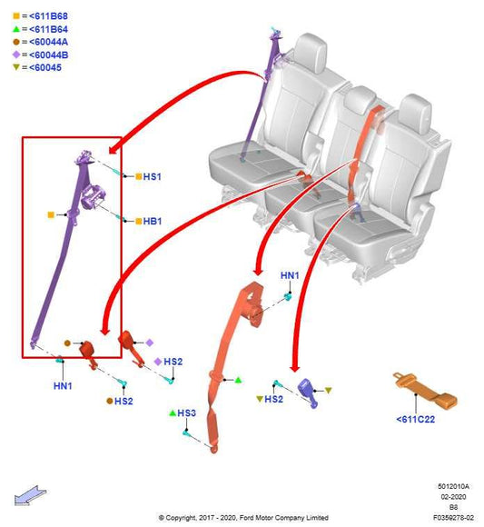 2018-21 Ford Expedition Max XLT 3.5L Rear Left Side 2nd Row Seat Belt Retractor1