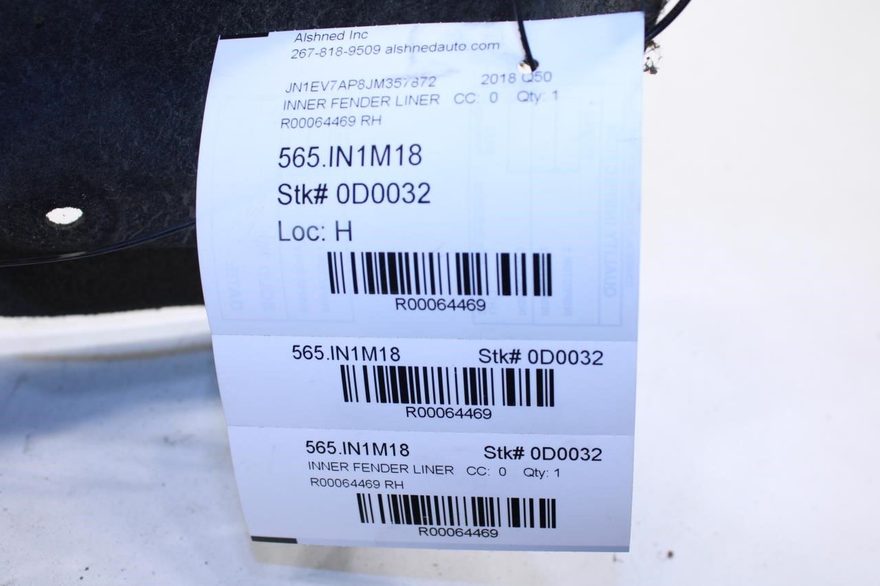 14-23 Infiniti Q50 Luxe RWD Rear Right Wheelhouse Liner Splash Shield 767484GA0A - Alshned Auto Parts