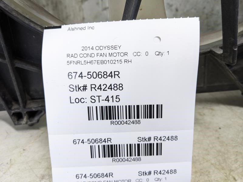 2011-17 Honda Odyssey RH Condenser Cooling Fan Motor Assembly 38615-RV0-A01 OEM - Alshned Auto Parts