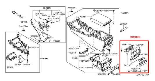 2014-19 Infiniti Q50 Luxe Rear Center Console Back Panel w/ Air Vent 96930-4GA0A - Alshned Auto Parts