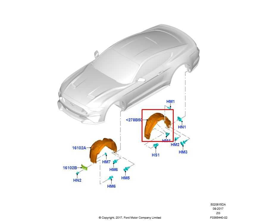 2015-23 Ford Mustang GT Rear Right Passenger Side Wheelhouse Liner Splash Shield1