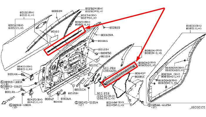 14-23 Infiniti Q50 Luxe RWD Front LH Door Belt Inner Outer Molding Weatherstrip - Alshned Auto Parts