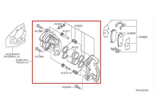 2013-2020 Infiniti QX60 Front Right Side Brake Disc Caliper 41001-3JA0C OEM - Alshned Auto Parts