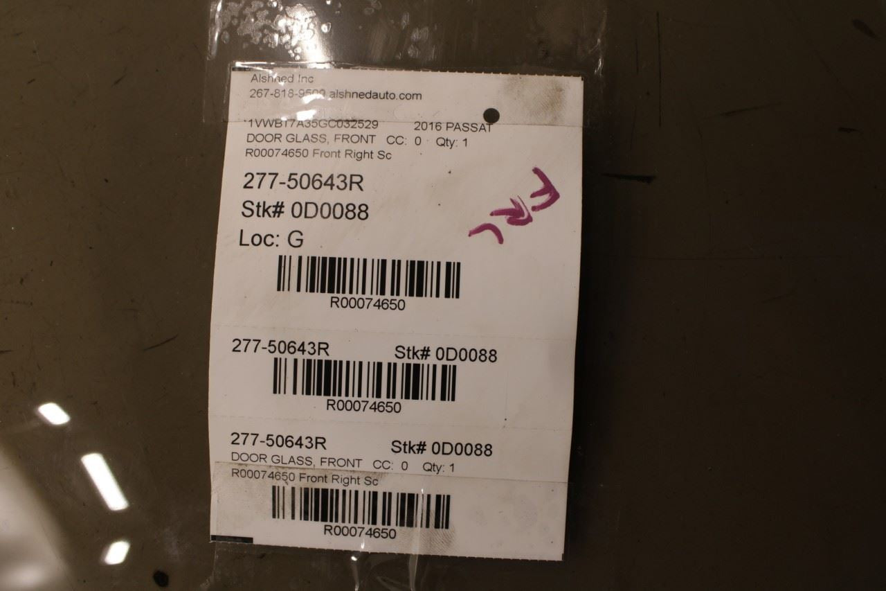 2012-2022 Volkswagen Passat SE Front Right Door Window Glass 561-845-202 OEM - Alshned Auto Parts
