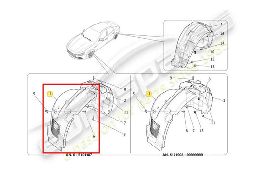 14-17 Maserati Ghibli S Q4 Front Left Fender Liner Forward Section Splash Shield - Alshned Auto Parts