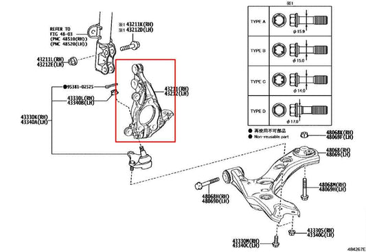 2016-22 Toyota Prius Two 1.8L Front Suspension Driver Left Side Spindle Knuckle - Alshned Auto Parts