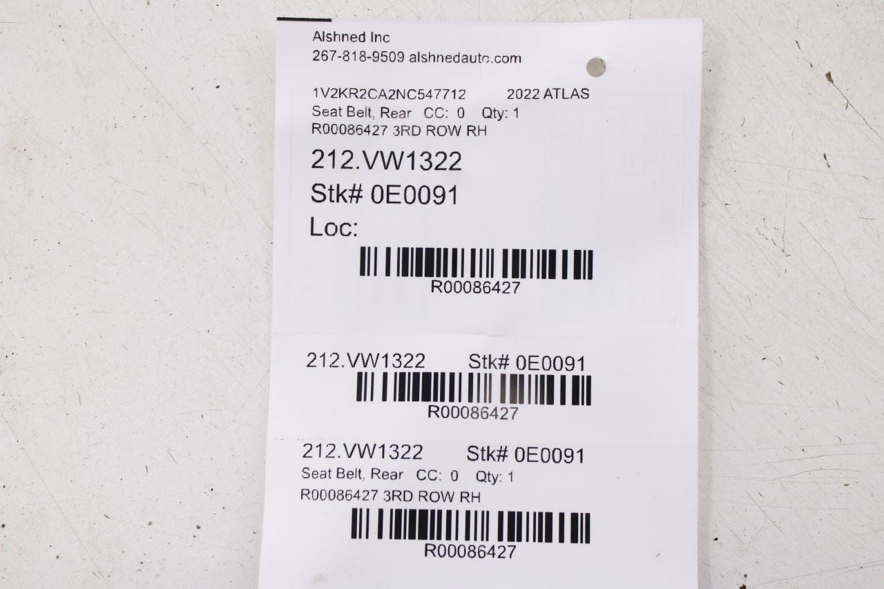 2018-25 Volkswagen Atlas SE 3.6L AWD Rear Right Side 3rd Row Seat Belt Retractor - Alshned Auto Parts