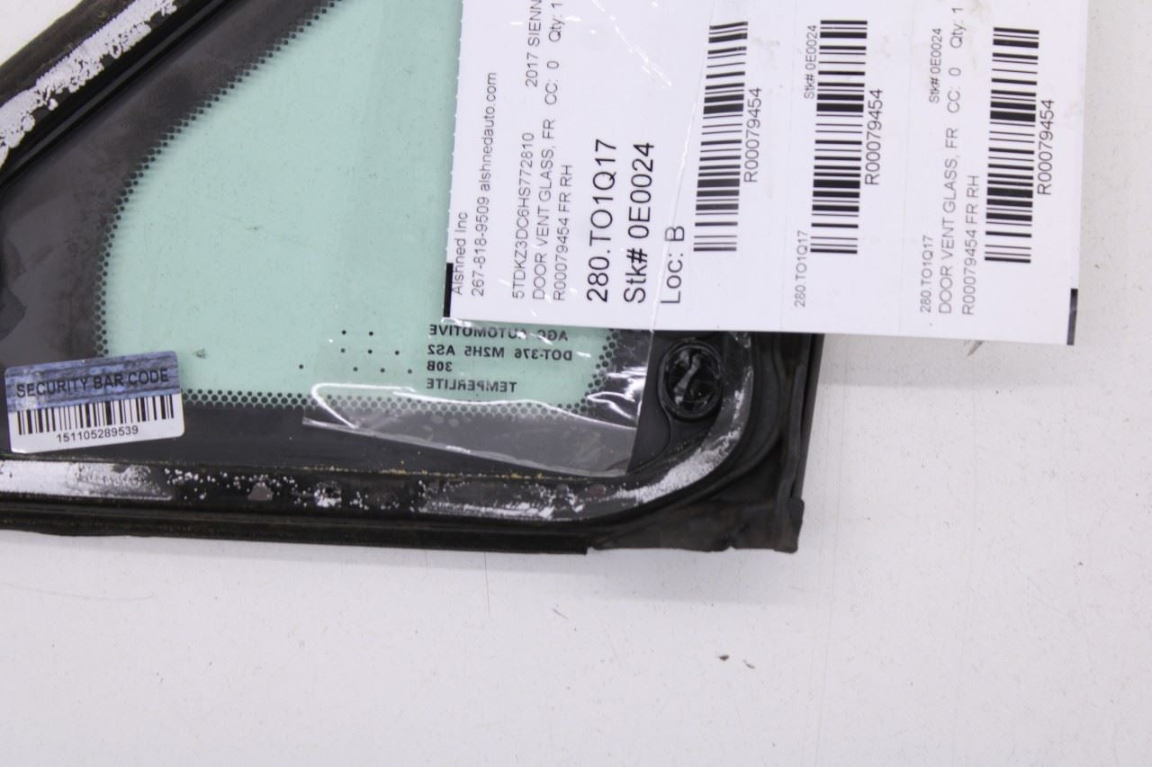 2011-2020 Toyota Sienna LE Front Right Side Door Quarter Vent Fixed Window Glass - Alshned Auto Parts