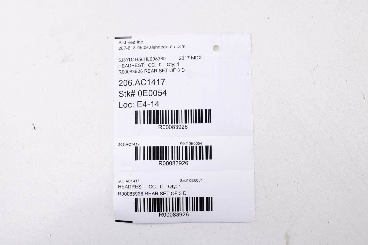 14-18 Acura MDX w/ Technology Pkg Rear RH Left and Center 2nd Row Seat Headrest - Alshned Auto Parts